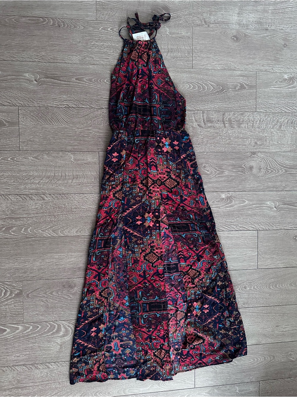 Boho Halter Maxi Silk Dress Multicolored Pattern